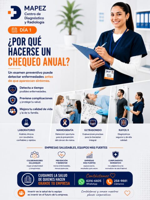 🩺 ¿Por qué hacerse un chequeo anual?
🧠 El "Por Qué" Detrás del Hábito (Beneficios a Fondo)
Detección en Fase Asintomática: Muchas patologías crónicas (como la hipertensión, la dislipidemia o etapas iniciales de neoplasias) se desarrollan de manera silenciosa. Un examen preventivo permite identificar alteraciones biológicas o estructurales antes de que se manifiesten síntomas clínicos, lo que incrementa exponencialmente el éxito del tratamiento.

Mitigación de Complicaciones: Evaluar periódicamente el organismo ayuda a contener factores de riesgo manejables, protegiendo órganos diana (corazón, riñones, cerebro) y evitando crisis médicas severas.

#Mapez #SaludDiaria #ChequeoAnual #MedicinaPreventiva #LaboratorioClinico #DiagnosticoPreciso #LaChorrera #SaludPanama #Hematologia #QuimicaSanguinea #ResultadosConfiables #CuidamosDeTi