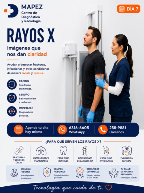 ¿Sufriste una lesión o necesitas un chequeo médico? No des vueltas. ⏱️💪

En MAPEZ, entendemos que ante una molestia física o una emergencia menor, lo que más necesitas son respuestas rápidas. Nuestro servicio de Rayos X te ofrece la tranquilidad de obtener un diagnóstico preciso con resultados en minutos.

Te acompañamos en cada paso con:
👉 Equipos modernos de tecnología avanzada y baja radiación.
👉 Calidad y precisión garantizada en cada estudio.
👉 Atención humana y cercana porque tú eres lo más importante.

Desde evaluar la columna y articulaciones hasta descartar problemas pulmonares o fracturas, estamos listos para atenderte hoy mismo. 🏥

¡Confía en los expertos!

#Mapez #CentroDeDiagnostico #Radiologia #RayosX #Radiografias #DiagnosticoPorImagen #Fracturas #SaludPulmonar #TecnologiaMedica #ChequeoMedico #SaludPanama #ResultadosRapidos #MedicinaPreventiva #SaludYBienestar #CuidadoDeLaSalud #AtencionMedica