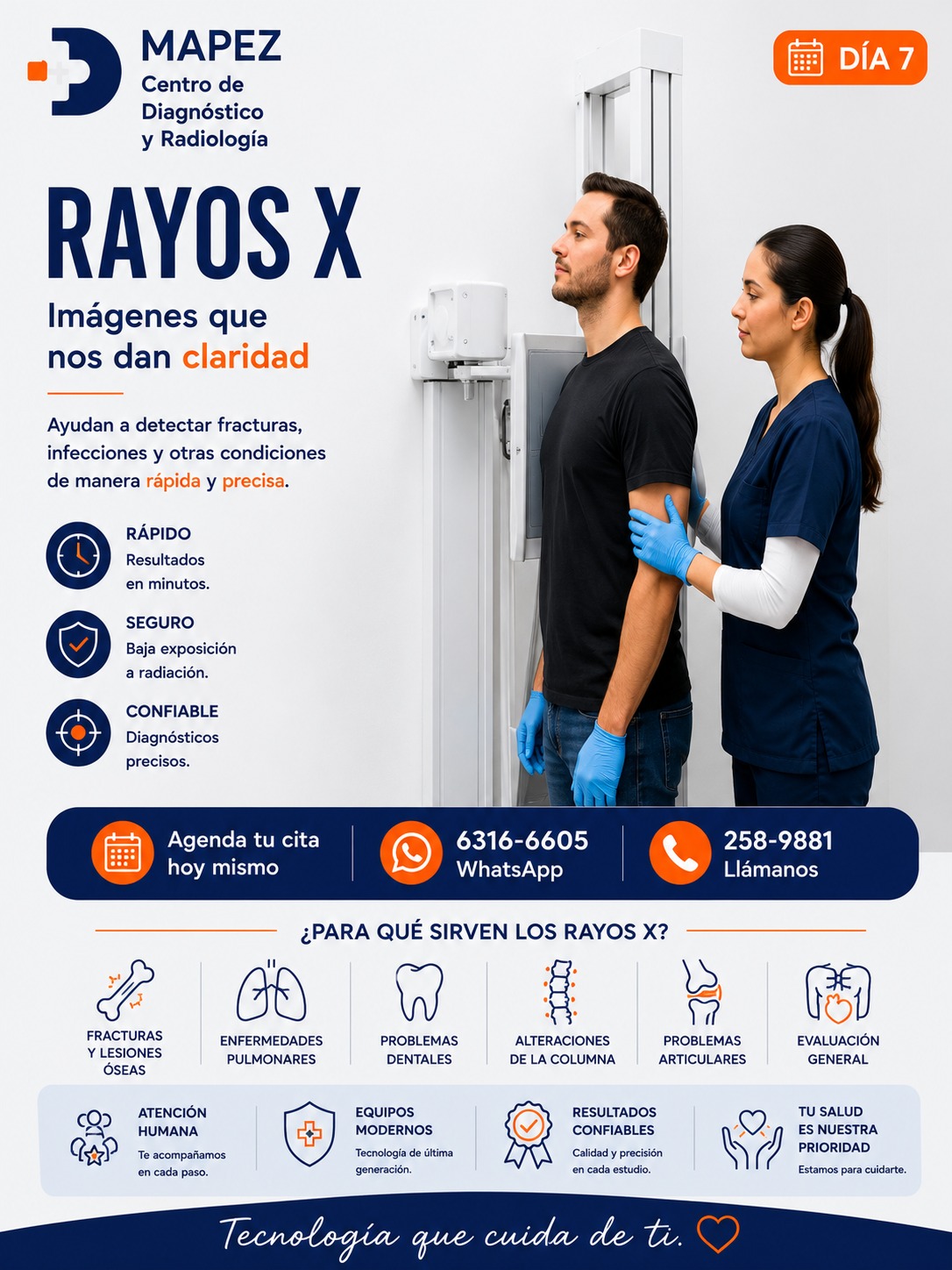 ¿Sufriste una lesión o necesitas un chequeo médico? No des vueltas. ⏱️💪

En MAPEZ, entendemos que ante una molestia física o una emergencia menor, lo que más necesitas son respuestas rápidas. Nuestro servicio de Rayos X te ofrece la tranquilidad de obtener un diagnóstico preciso con resultados en minutos.

Te acompañamos en cada paso con:
👉 Equipos modernos de tecnología avanzada y baja radiación.
👉 Calidad y precisión garantizada en cada estudio.
👉 Atención humana y cercana porque tú eres lo más importante.

Desde evaluar la columna y articulaciones hasta descartar problemas pulmonares o fracturas, estamos listos para atenderte hoy mismo. 🏥

¡Confía en los expertos!

#Mapez #CentroDeDiagnostico #Radiologia #RayosX #Radiografias #DiagnosticoPorImagen #Fracturas #SaludPulmonar #TecnologiaMedica #ChequeoMedico #SaludPanama #ResultadosRapidos #MedicinaPreventiva #SaludYBienestar #CuidadoDeLaSalud #AtencionMedica
